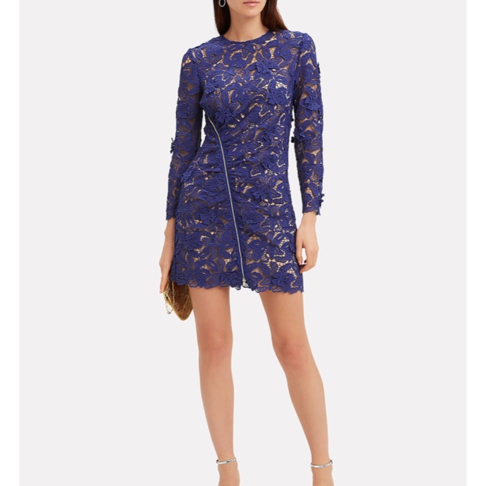 Lily Zip Detail Blue Guipure Lace Mini Dress